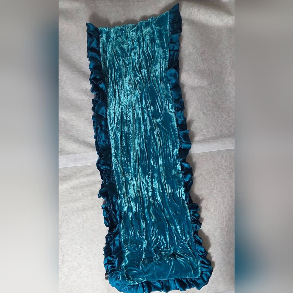 Valerie Stevens Y2K Teal Ruffled Velvet Scarf Blue 10 x 62